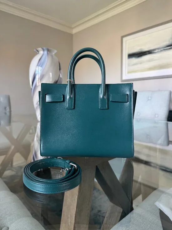 SAINT LAURENT LEATHER Sac du Jour Nano Blue W/Strap - Picture 2 of 9